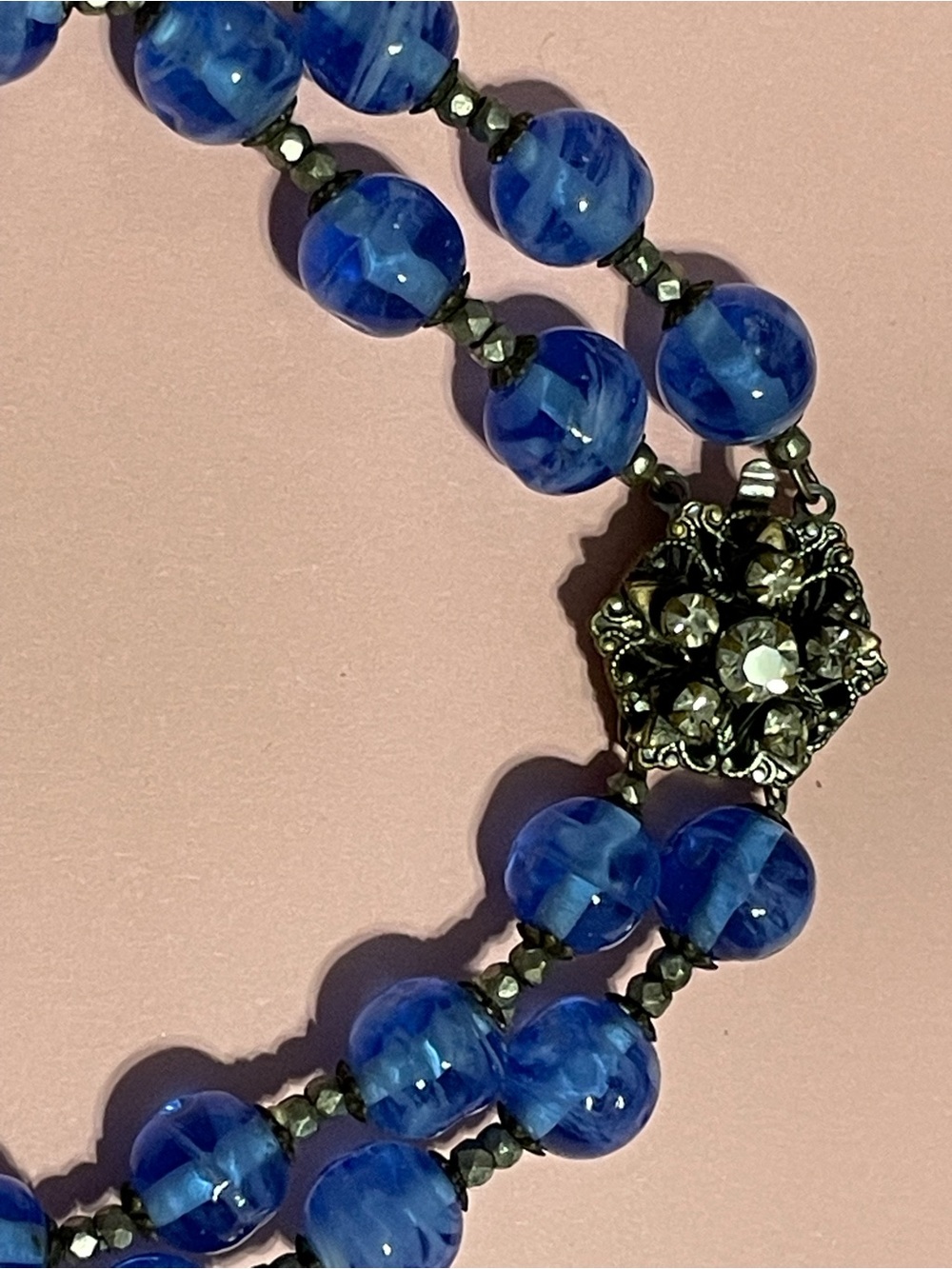 Vintage Ultra Rare Signed Miriam Haskell Cobalt Bead Rhinestone Necklace - Picture 3 of 12